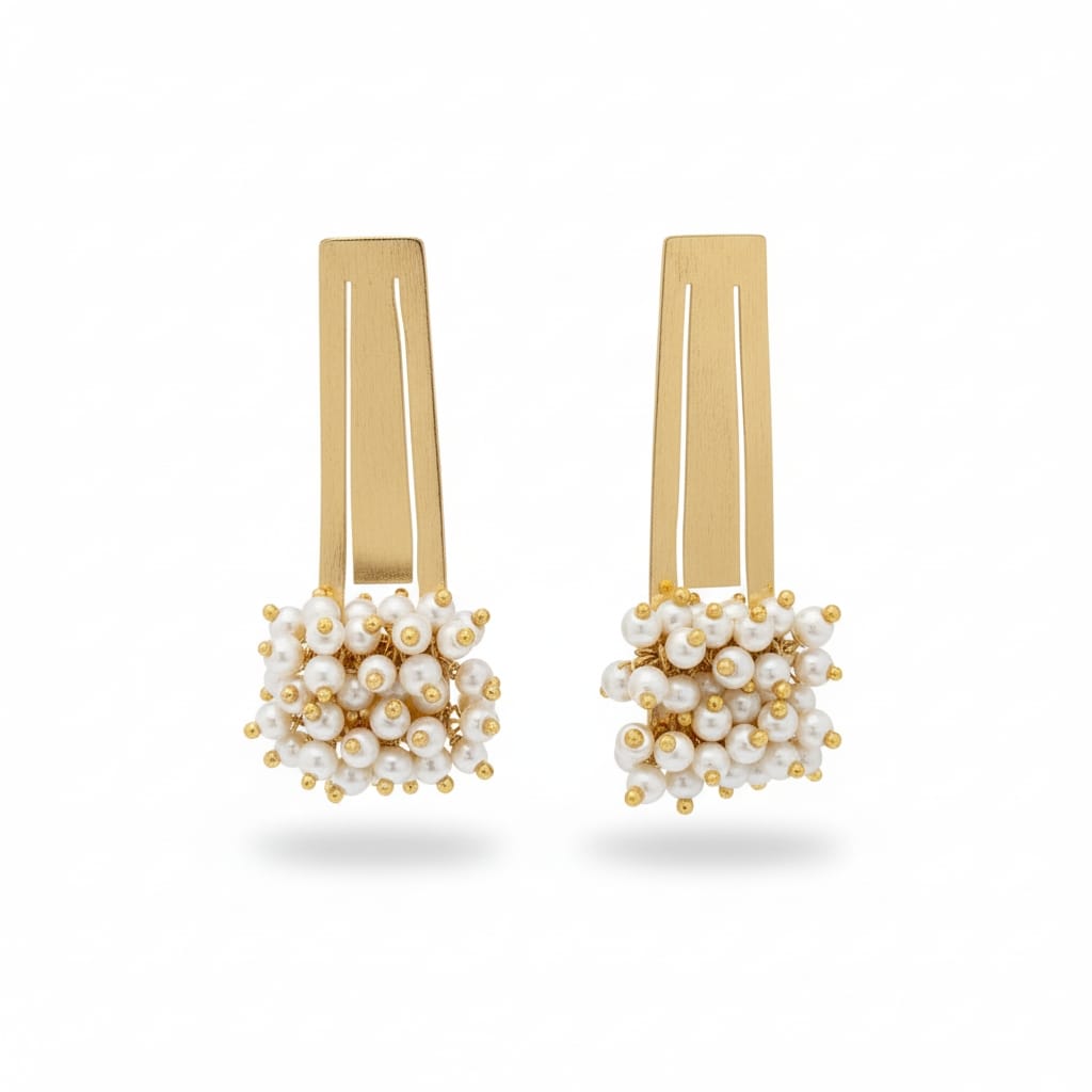 Premium Pearl Drop Statement Earrings - Handcrafted Brass