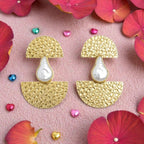 Natural Stone lamp Style Statement Earrings - Handcrafted Brass