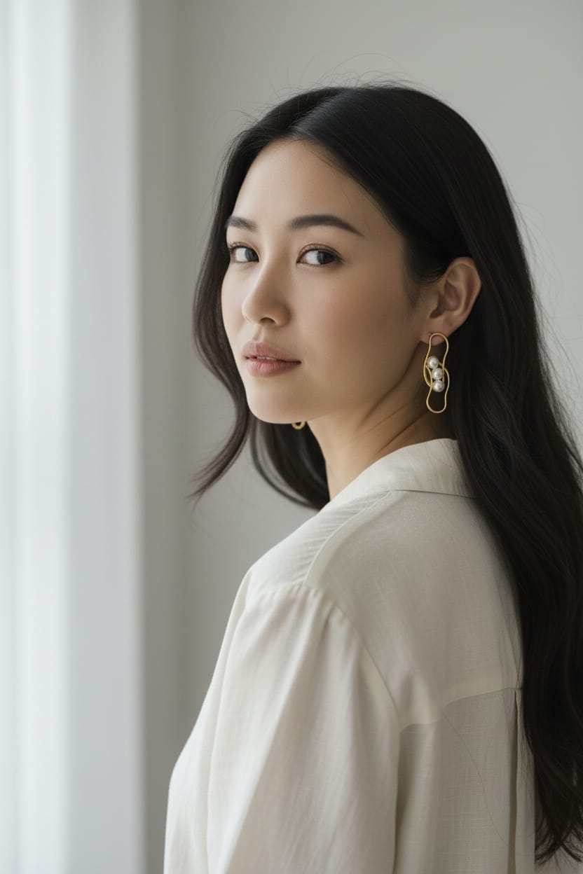 Premium Pearl Wavy Style Statement Earrings - Handcrafted Brass