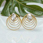 Natural Stone Spring Style Statement Earrings - Handcrafted Brass