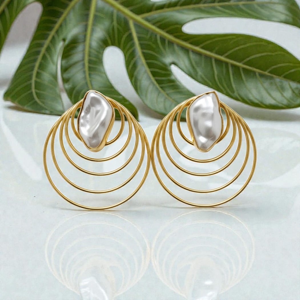 Natural Stone Spring Style Statement Earrings - Handcrafted Brass