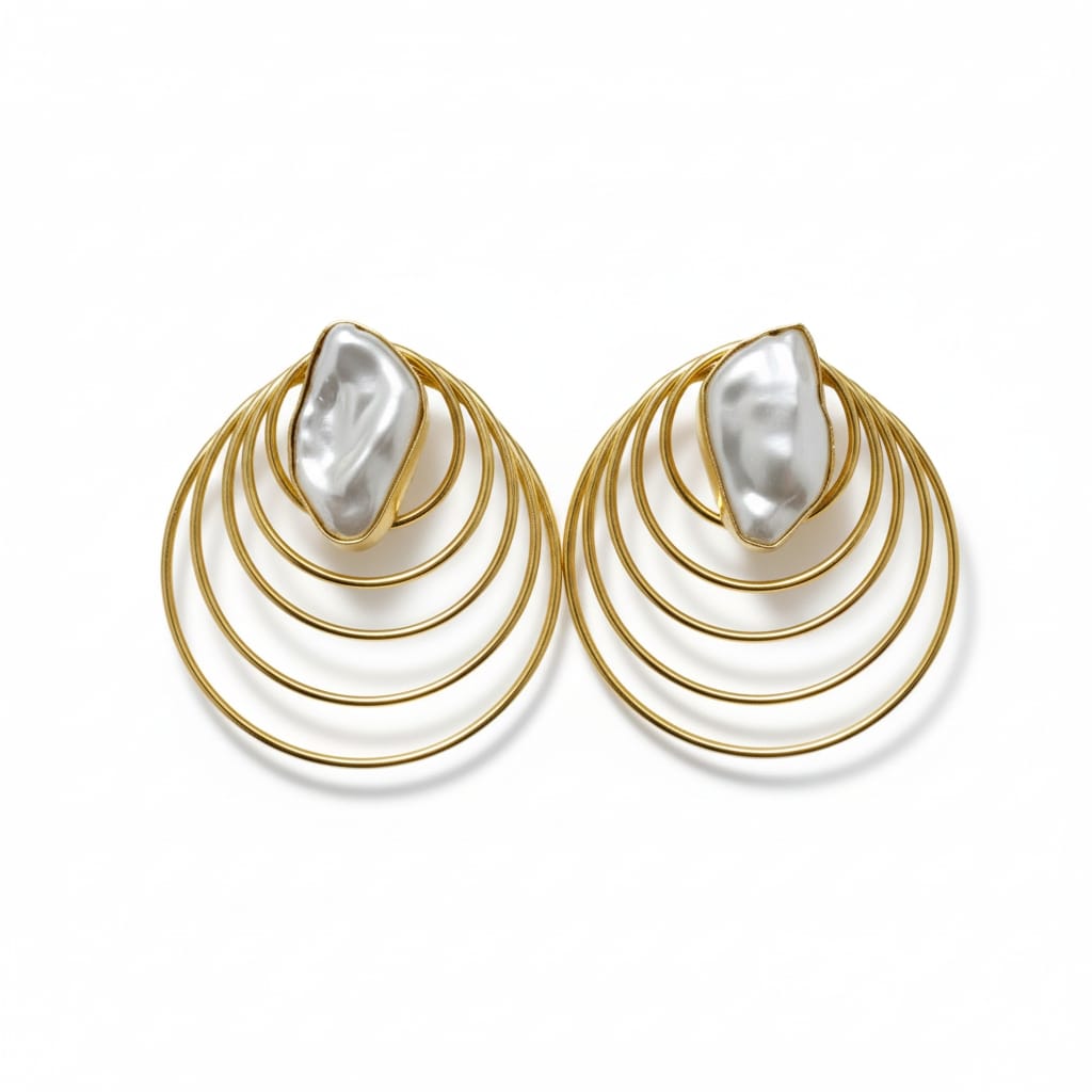 Natural Stone Spring Style Statement Earrings - Handcrafted Brass
