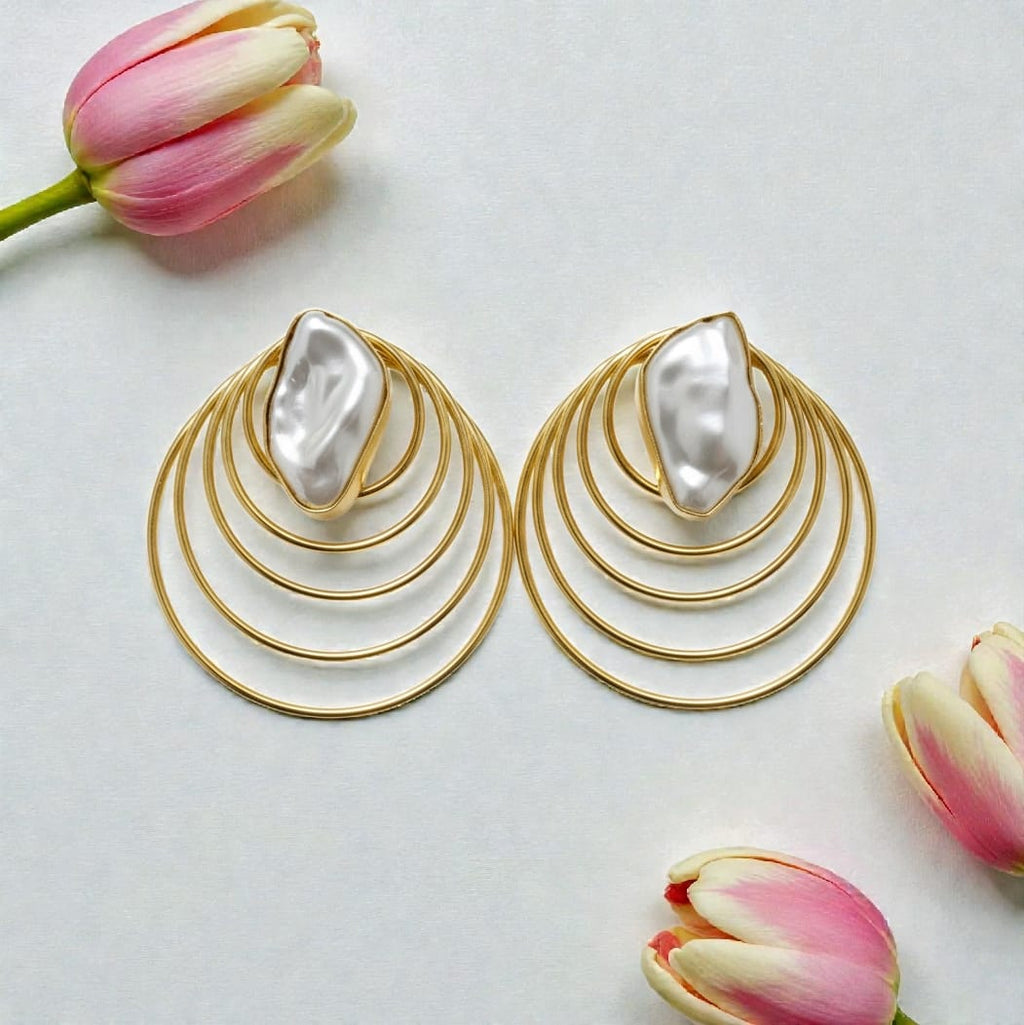 Natural Stone Spring Style Statement Earrings - Handcrafted Brass