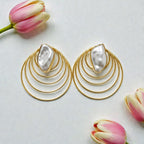 Natural Stone Spring Style Statement Earrings - Handcrafted Brass