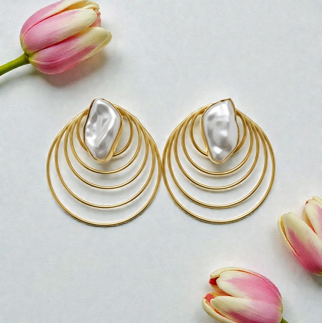 Natural Stone Spring Style Statement Earrings - Handcrafted Brass