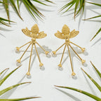 Premium Pearl Insect Style Statement Earrings - Handcrafted Brass