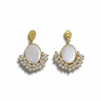 Premium Pearl Drop Oval shape Statement Earrings - Handcrafted Brass