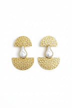 Natural Stone lamp Style Statement Earrings - Handcrafted Brass