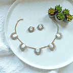 Necklace and Earrings Set with Pearl Detailing - Handcrafted Brass