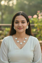 Necklace and Earrings Set with Pearl Detailing - Handcrafted Brass
