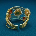 Cuff Bracelet with Pearls and Natural Stones - Handcrafted Brass