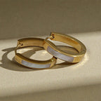 Hoop Earrings with White Inlay - 18K Gold Plated