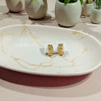 Textured Hoop Earrings with Crystal Accent - 18K Gold Plated