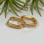 Crystal Oval Shape Hoop Earrings - 18K Gold Plated