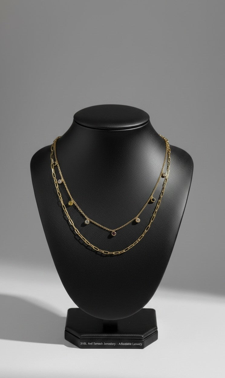 Multicolor Charm Layered Necklace - Anti-Tarnish