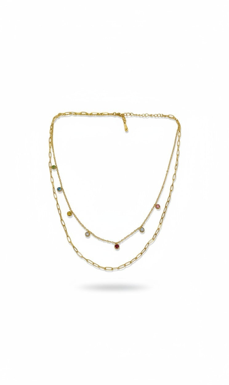 Multicolor Charm Layered Necklace - Anti-Tarnish