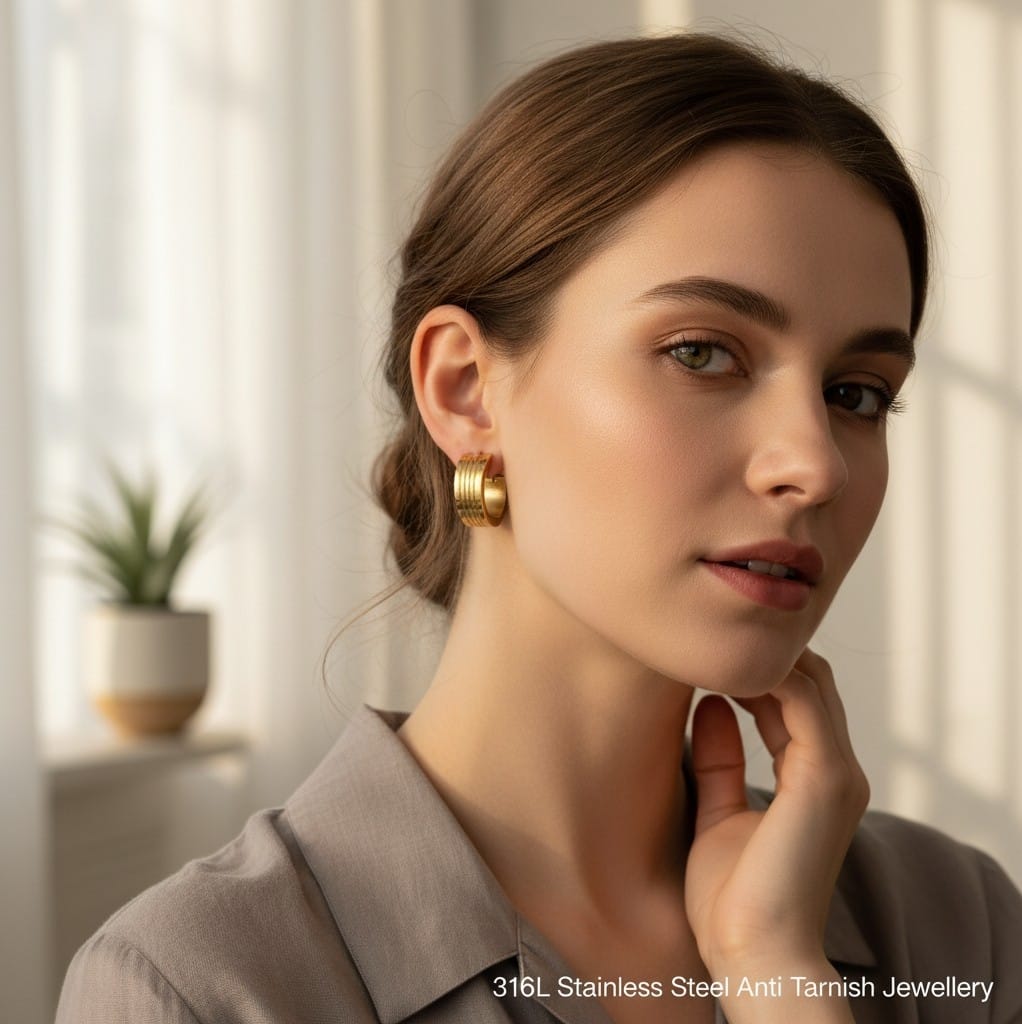 Straight Line Hoop Earrings - 18K Gold Plated