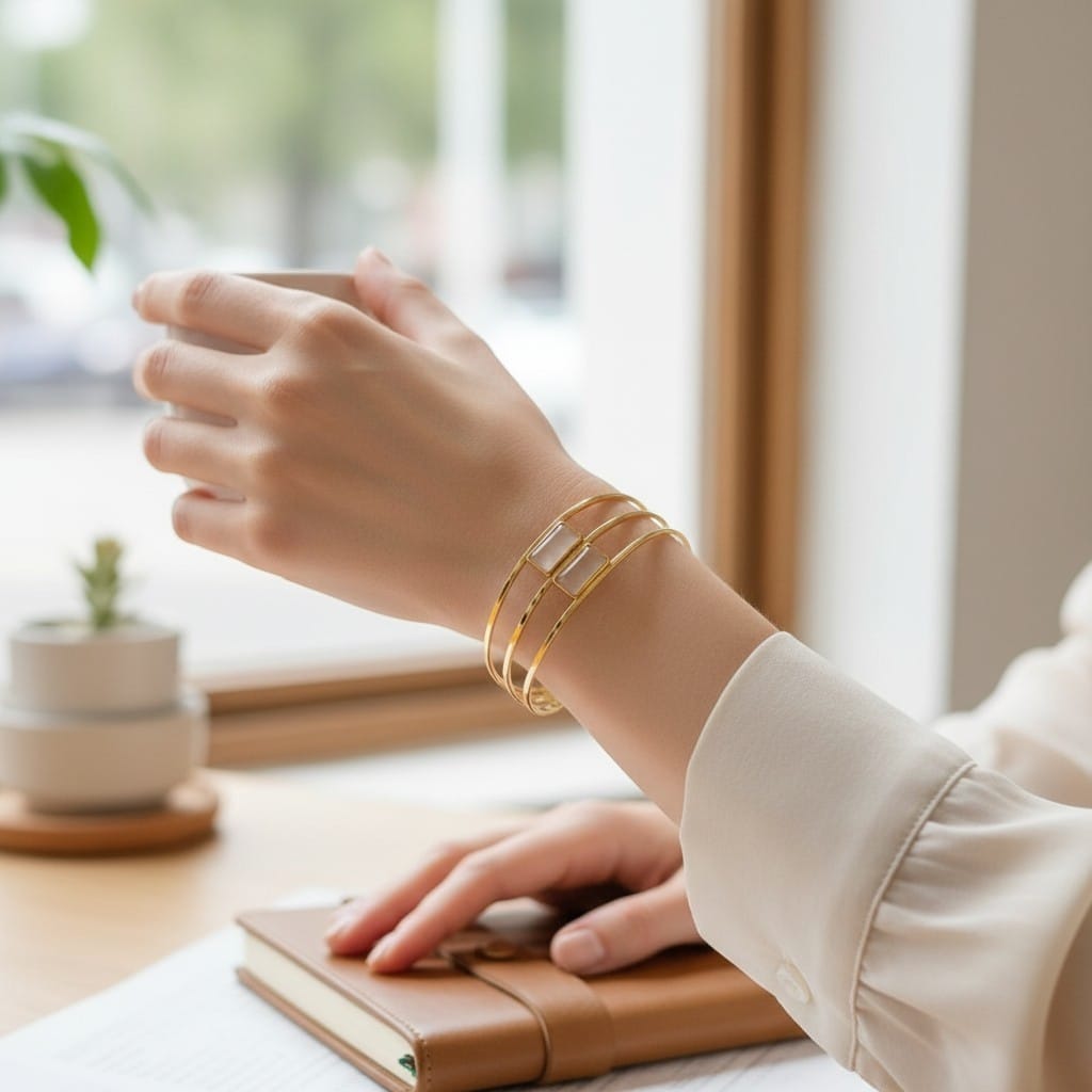 Designed with a sleek double-bar open cuff Bracelet - Anti-Tarnish