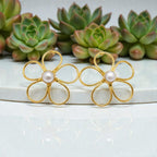 Premium Pearl Five Petal Flower Style Statement Earrings - Handcrafted Brass