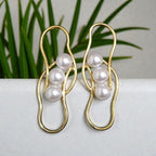 Premium Pearl Wavy Style Statement Earrings - Handcrafted Brass
